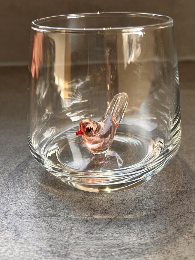 Drinkglas met handgemaakte Vogelsculptuur